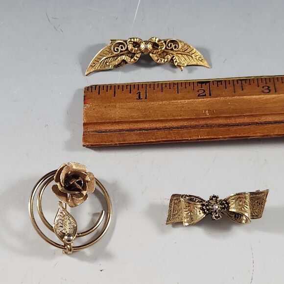 Spiral Circle Pin Brooch Bronze Gold Tone w Mesh Rose Flower VTG Costume Jewelry - Picture 8 of 10
